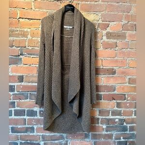 Vintage Brown Ribbed Open Front Brown Nygard Sweater with Shawl Pin. Size: Small